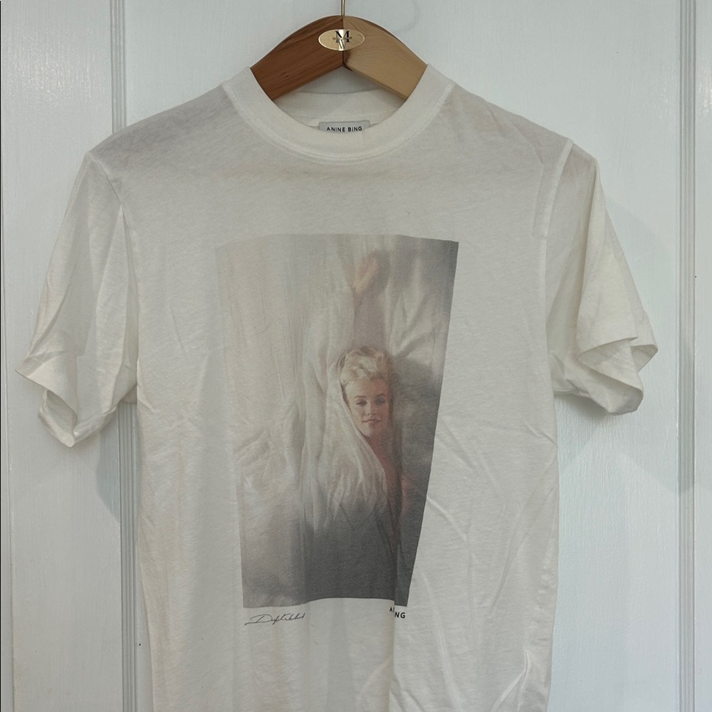 Anine Bing White Logo Crewneck Tee